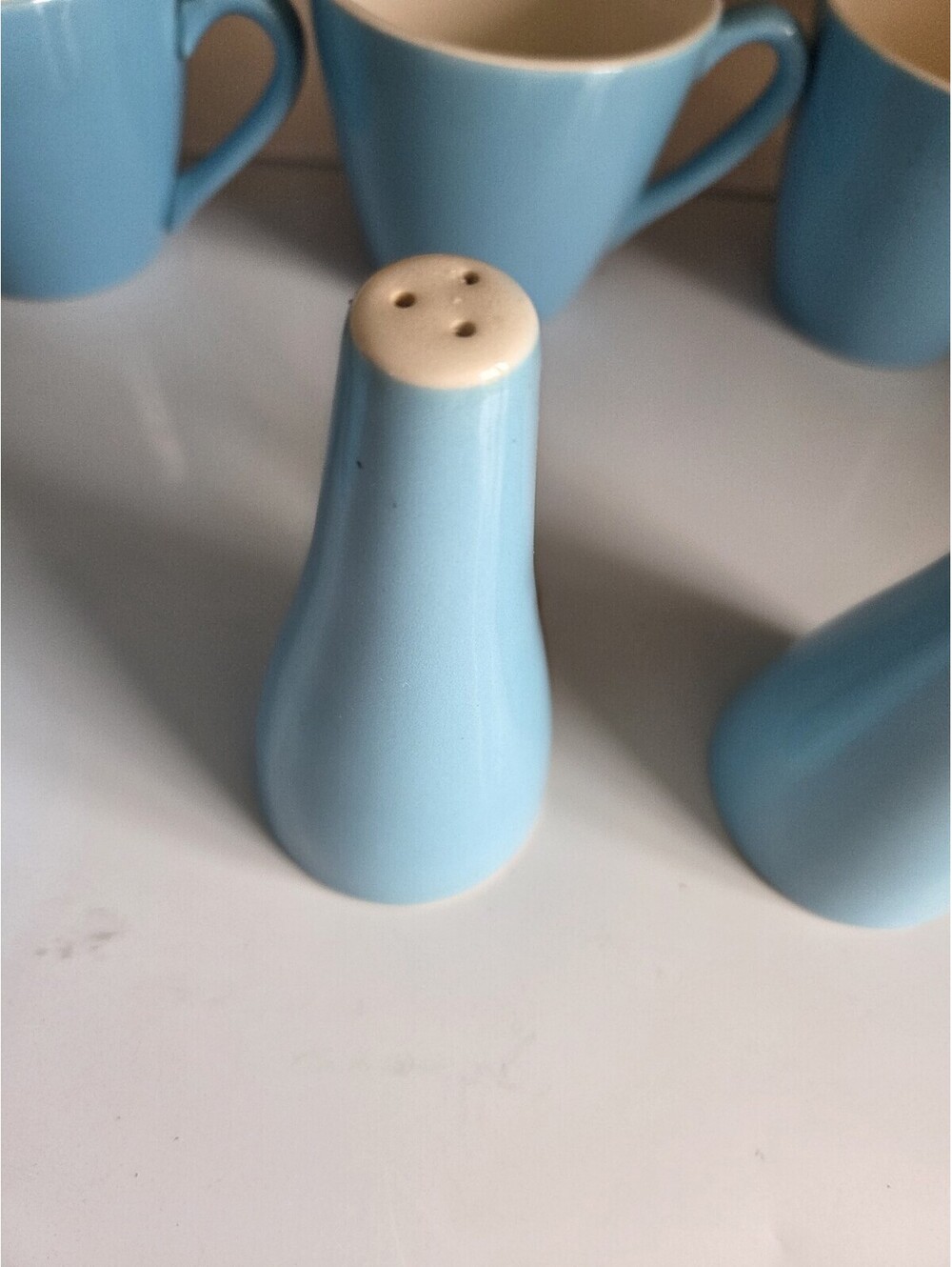 Vintage Atomic Blue 7pcs Sugar + Shakers + COFFEE CUPS Aqua Teal Blue MCM  SC2 - Picture 13 of 16